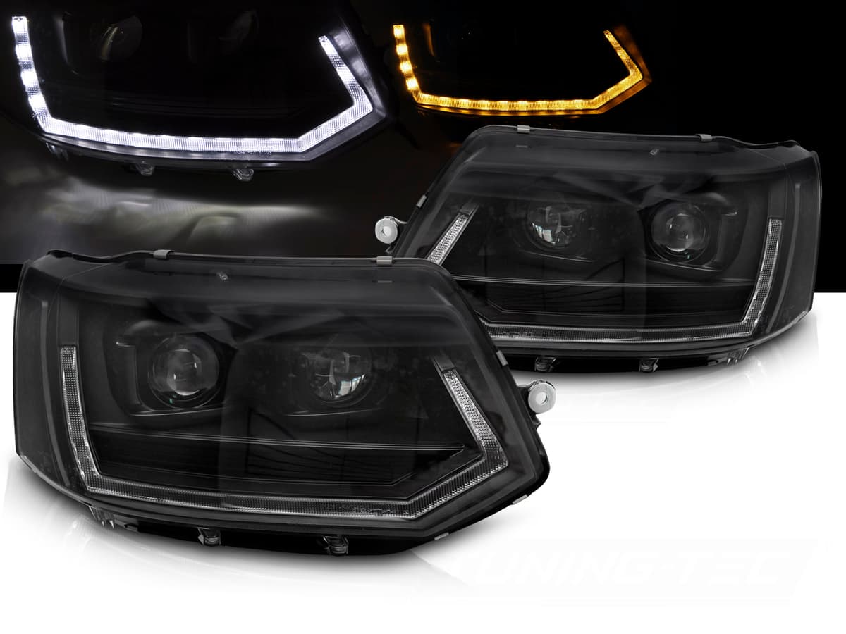 Predné Full LED svetlá Volkswagen Transporter T5 10-15 Tube T6 Look Black