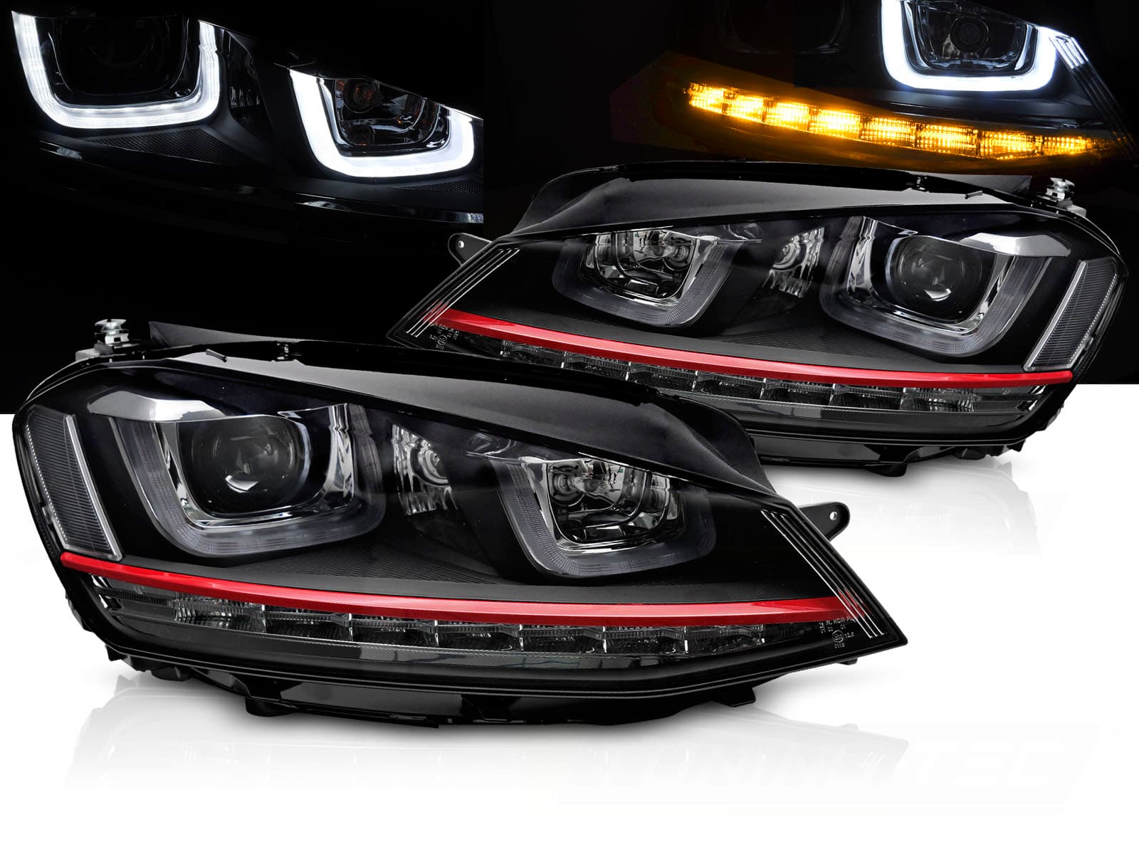 Predné svetlá Volkswagen Golf VII 13-17 Red Line LED DRL (prísvit do zákruty)