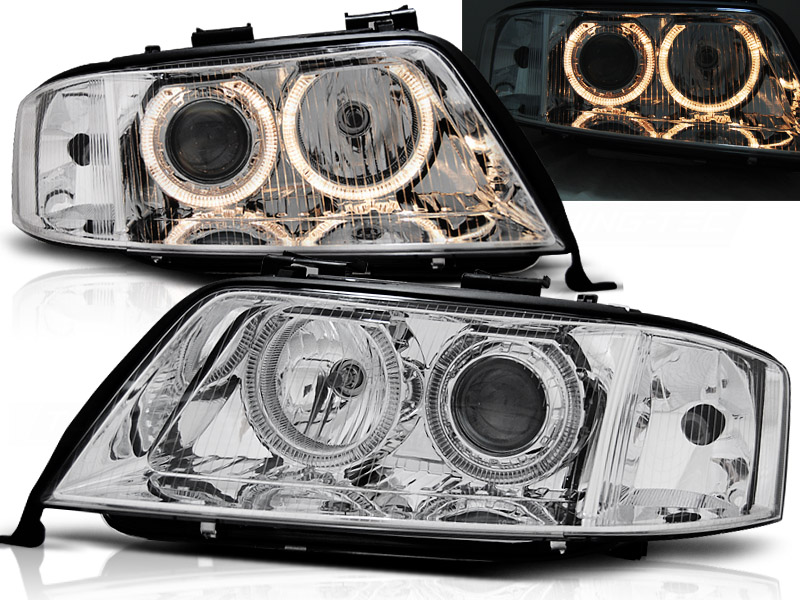 Predné svetlá Audi A6 97-99 Angel Eyes Chrome