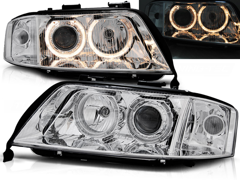 Predné svetlá Audi A6 97-01 Angel Eyes Chrome