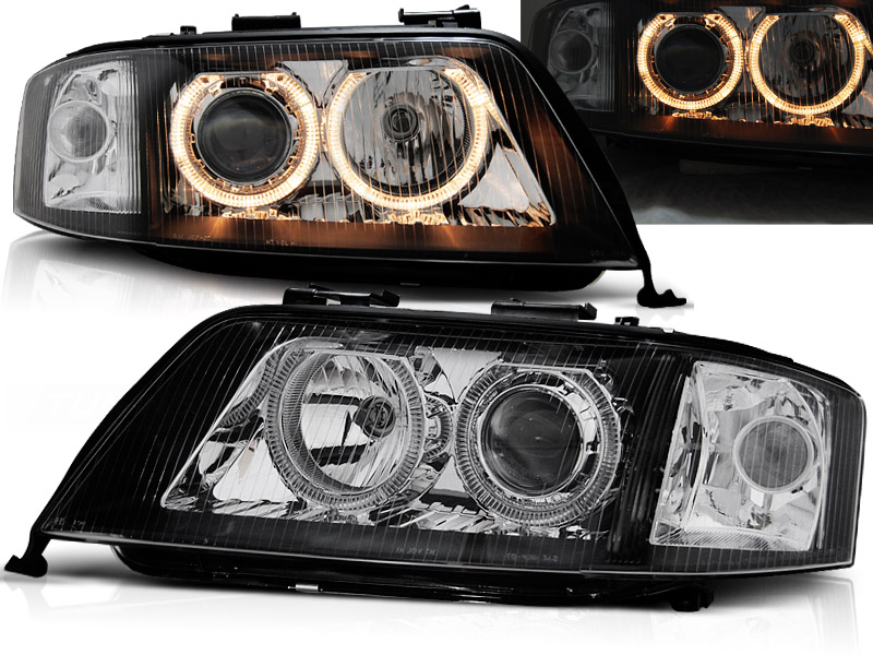 Predné svetlá Audi A6 97-01 Angel Eyes Black
