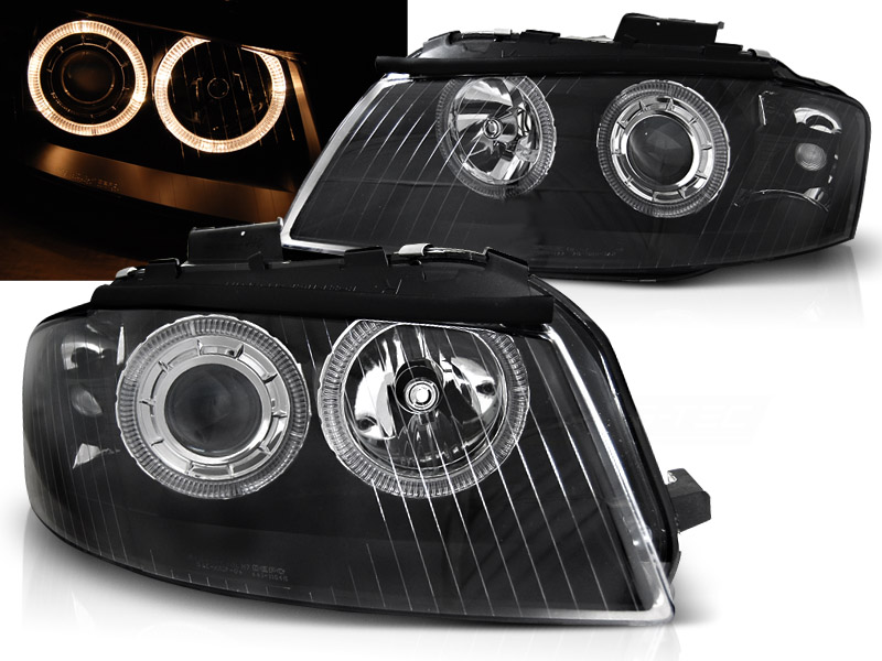 Predné svetlá Audi A3 8P Angel Eyes Black