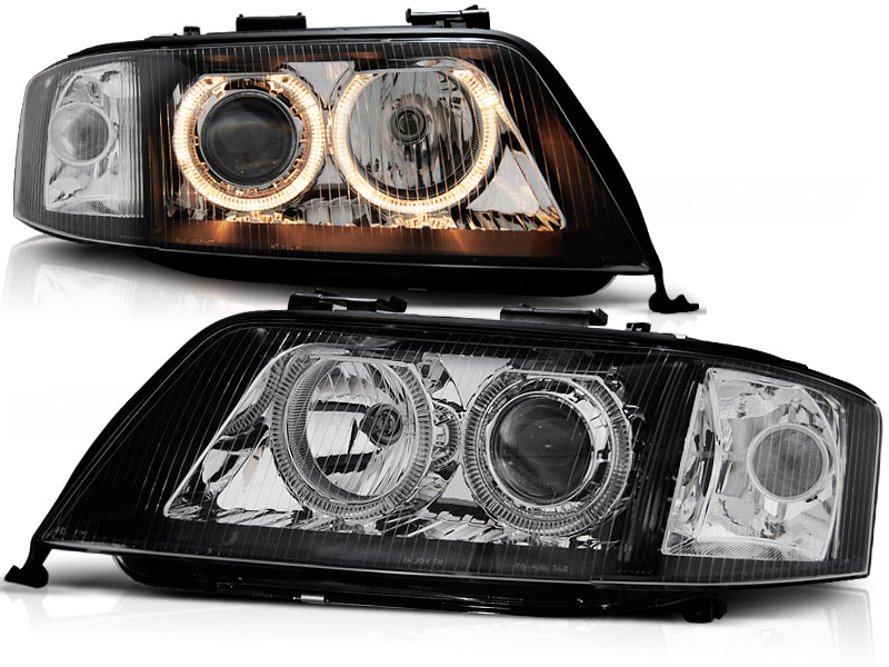Predné svetlá Audi A6 01-04 Angel Eyes Black