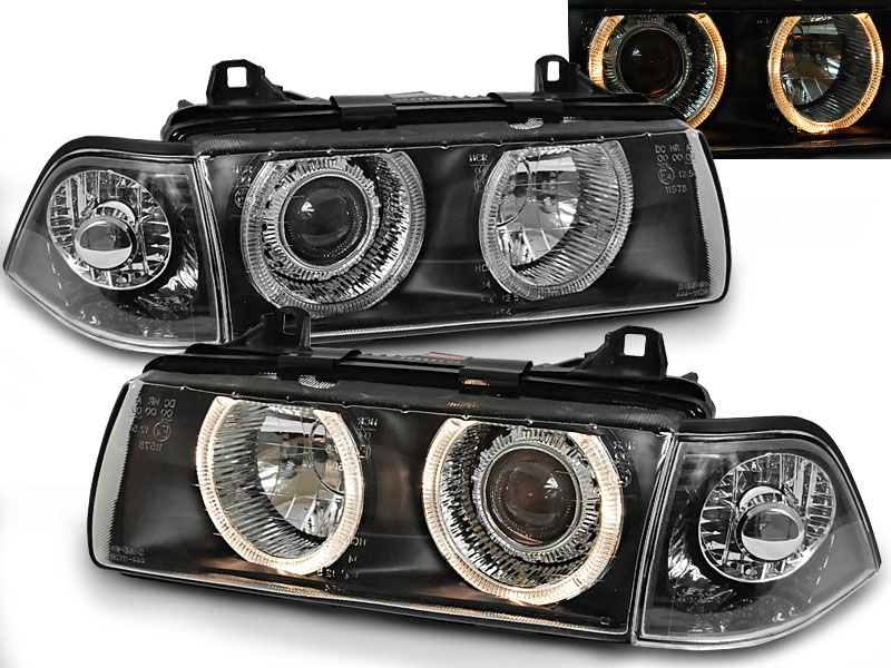 Predné svetlá BMW E36 Coupe Cabrio Angel Eyes Black - 35