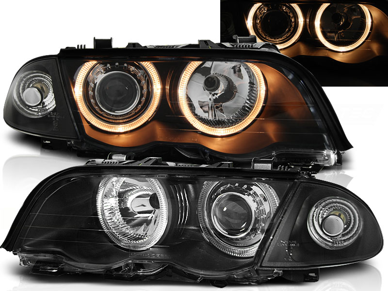 Predné svetlá BMW E46 Sedan/Touring 98-01 Angel Eyes Black - 41