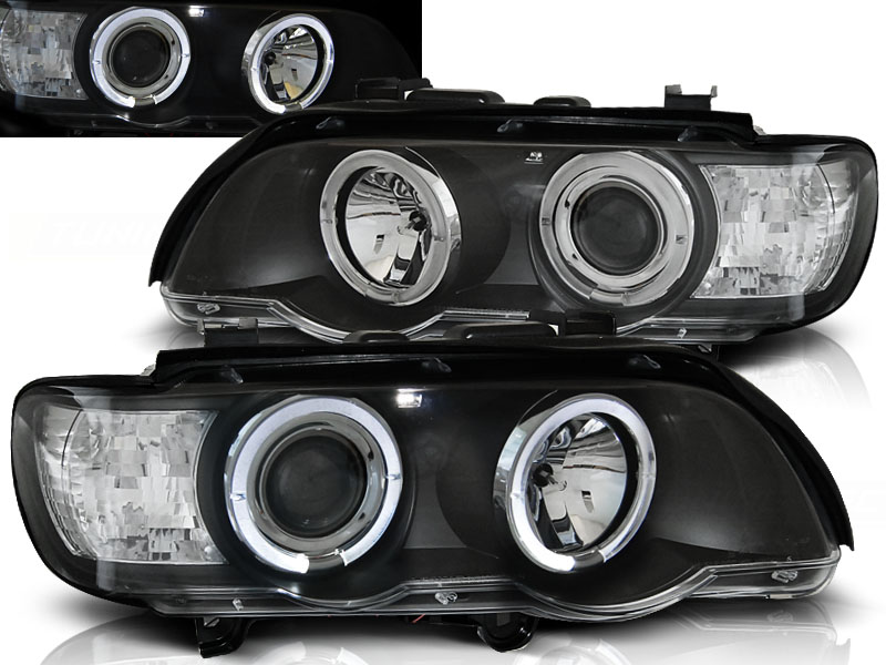 Predné svetlá BMW E53 X5 99-03 Angel Eyes Black - 45