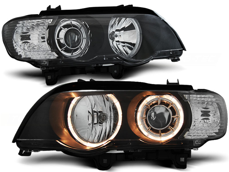 Predné svetlá BMW E53 X5 99-03 H7/H7 Angel Eyes Black