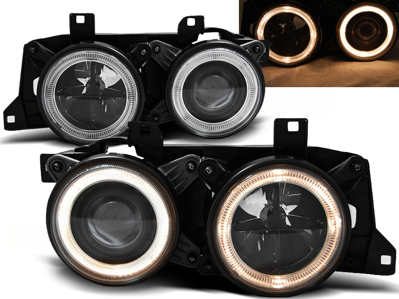 Predné svetlá BMW E32 E34 Angel Eyes Black