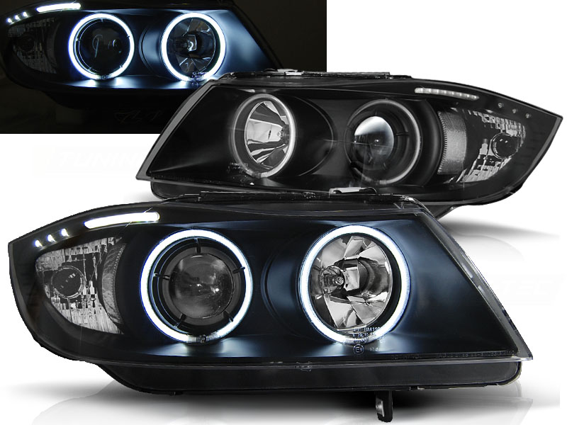 Predné svetlá BMW E90 E91 CCFL Angel Eyes Black