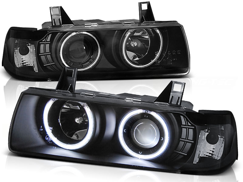 Predné svetlá BMW E36 Coupe Cabrio Angel Eyes Black - 70