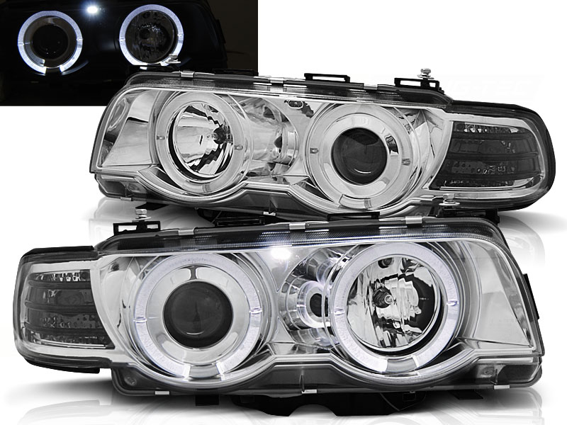 Predné svetlá BMW 7 E38 98-01 H7/H1 Angel Eyes Chrome