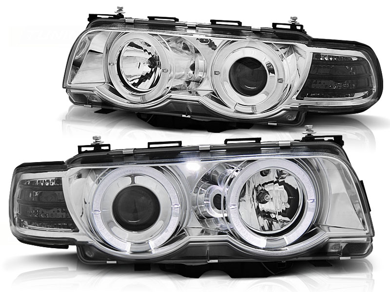 Predné svetlá BMW E38 98-01 D2S/H1 Angel Eyes Chrome