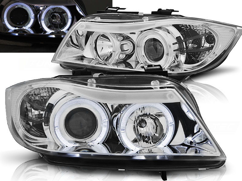 Predné svetlá BMW E90 Angel Eyes Chrome