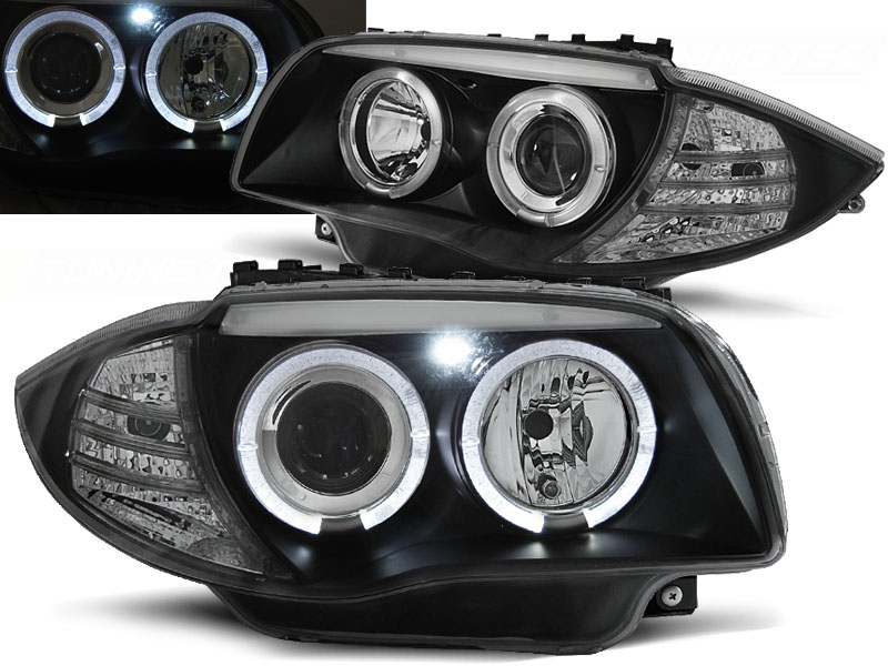 Predné svetlá BMW 1 E81/E87 Angel Eyes Black - 80