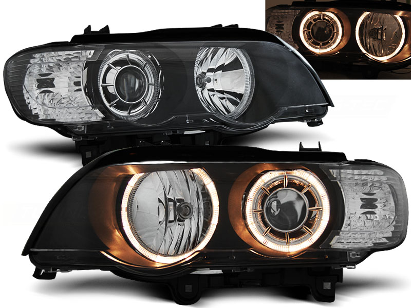 Predné svetlá BMW E53 X5 99-03 D2S/H7 Angel Eyes Black
