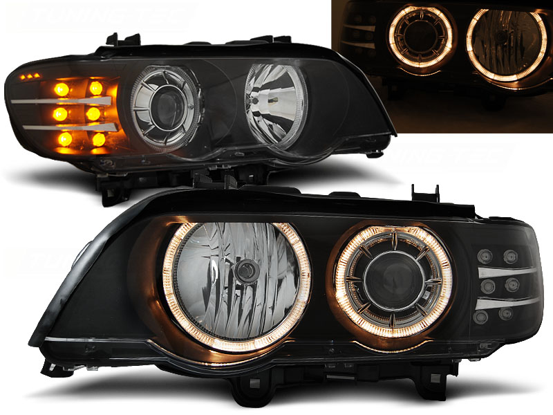 Predné svetlá BMW E53 X5 99-03 D2S/H7 LED Angel Eyes Black