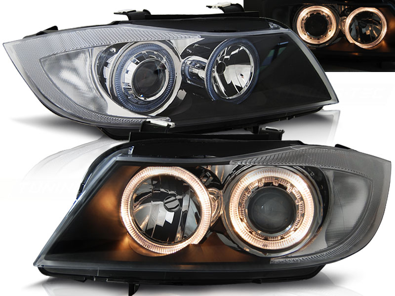 Predné svetlá BMW E90 E91 05-08 Angel Eyes Black - 89
