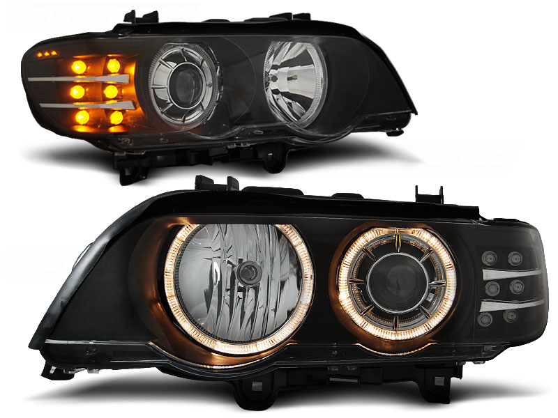 Predné svetlá BMW E53 (X5) 99-03 H7/H7 LED Angel Eyes Black