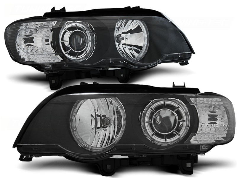 Predné svetlá BMW E53 X5 99-03 Angel Eyes Black - D2