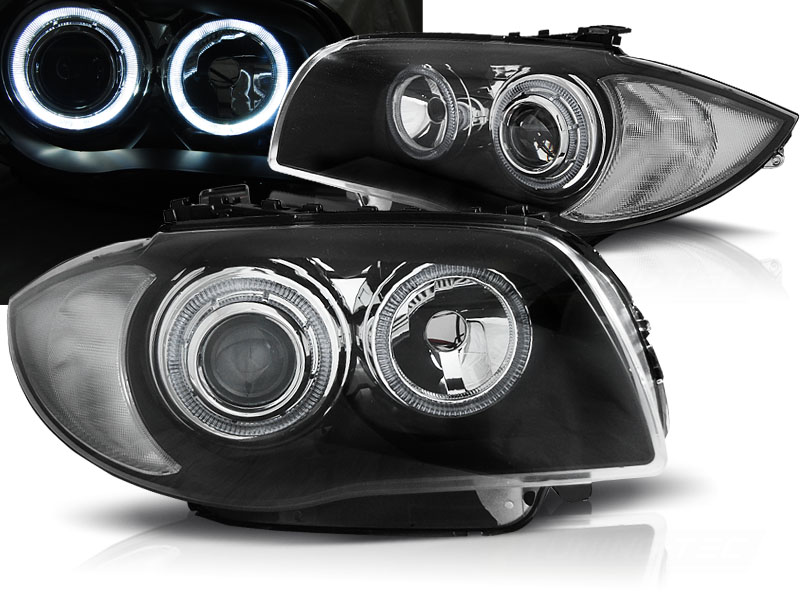 Predné svetlá BMW 1 E81/E87 Angel Eyes Black - D5