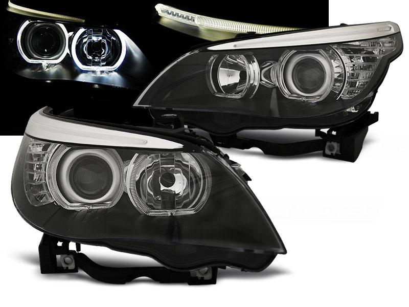Predné svetlá BMW E60 E61 Halogen Angel Eyes Black