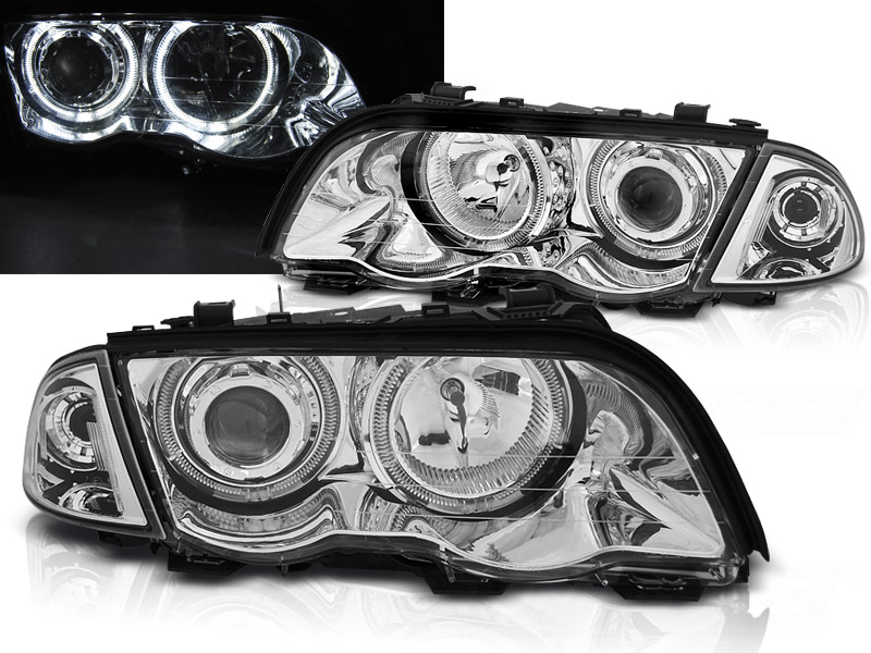 Predné svetlá BMW E46 98-01 Angel Eyes Chrome
