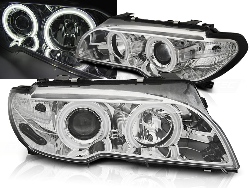 Predné svetlá BMW E46 Coupe Cabrio 03-06 Xenón CCFL Angel Eyes Chrome