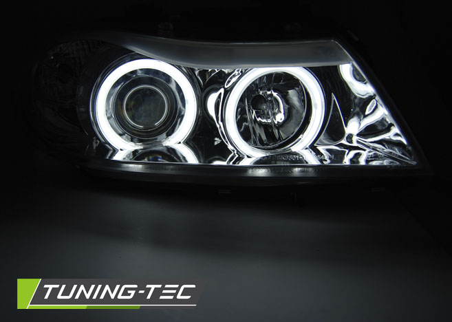 Predné svetlá BMW E90 E91 05-08 CCFL Angel Eyes Chrome – náhľad 2