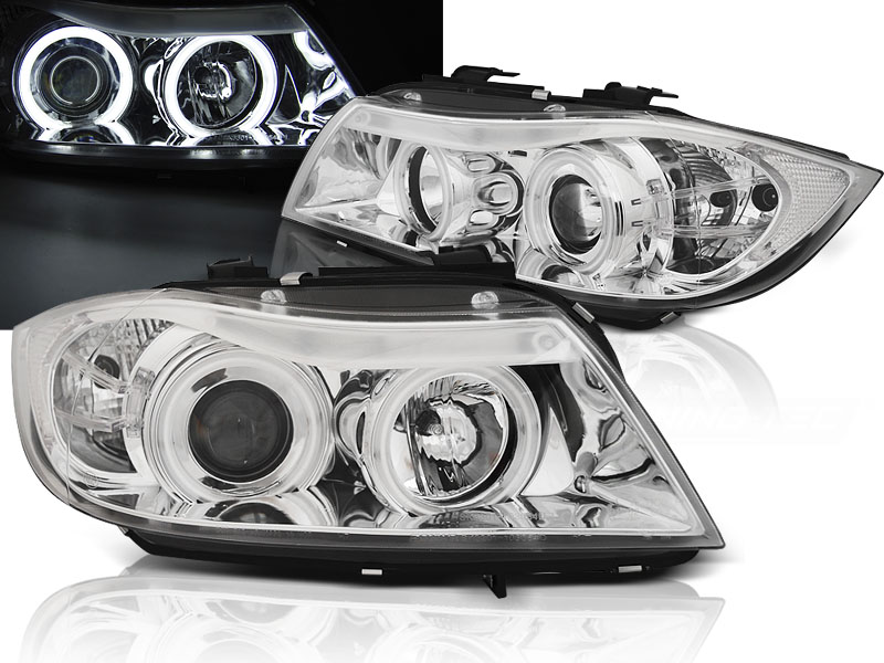 Predné svetlá BMW E90 E91 05-08 CCFL Angel Eyes Chrome