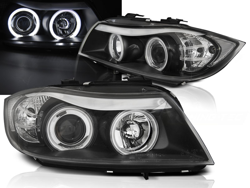 Predné svetlá BMW E90 E91 05-08 CCFL Angel Eyes Black