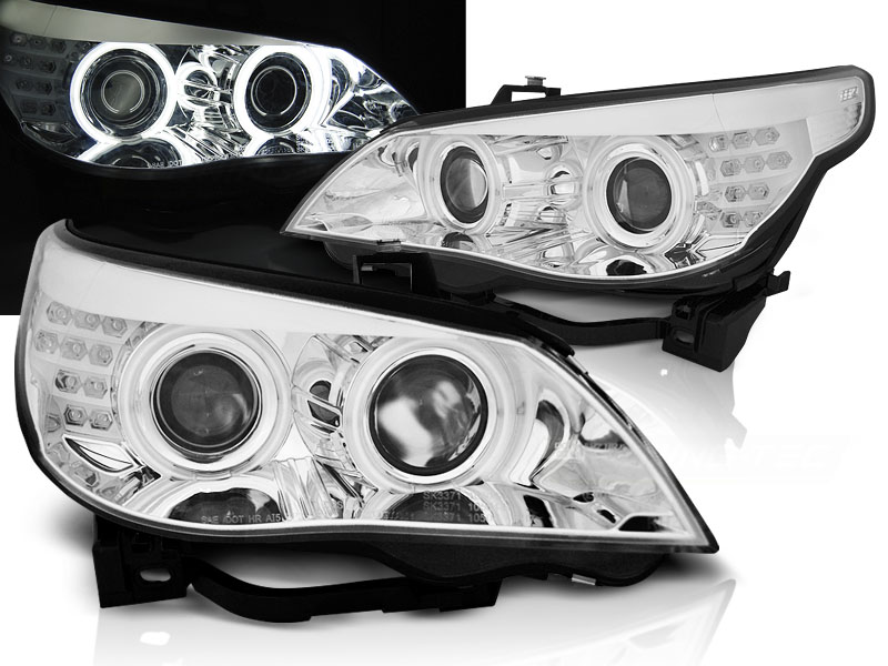 Predné svetlá BMW E60 E61 03-07 CCFL Angel Eyes Chrome