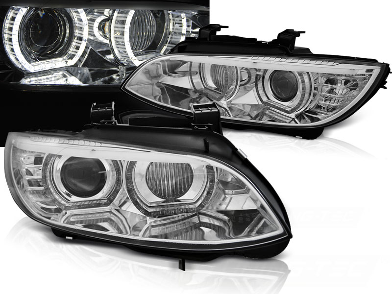 Predné svetlá BMW E92 E93 06-10 AFS HID Angel Eyes Chrome