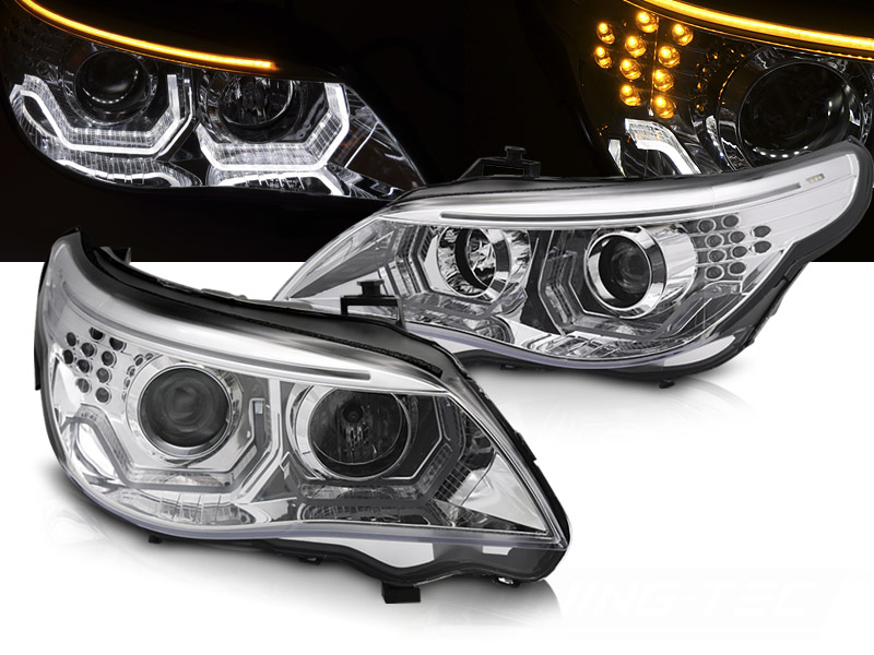 Predné svetlá BMW E60 E61 03-07 3D Angel Eyes Chrome