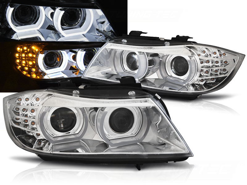 Predné svetlá BMW E90 E91 LCI 09-11 3D Angel Eyes Chrome