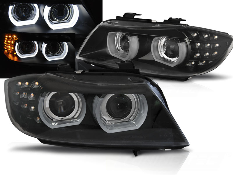 Predné svetlá BMW E90 E91 LCI 09-11 AFS 3D Angel Eyes Black