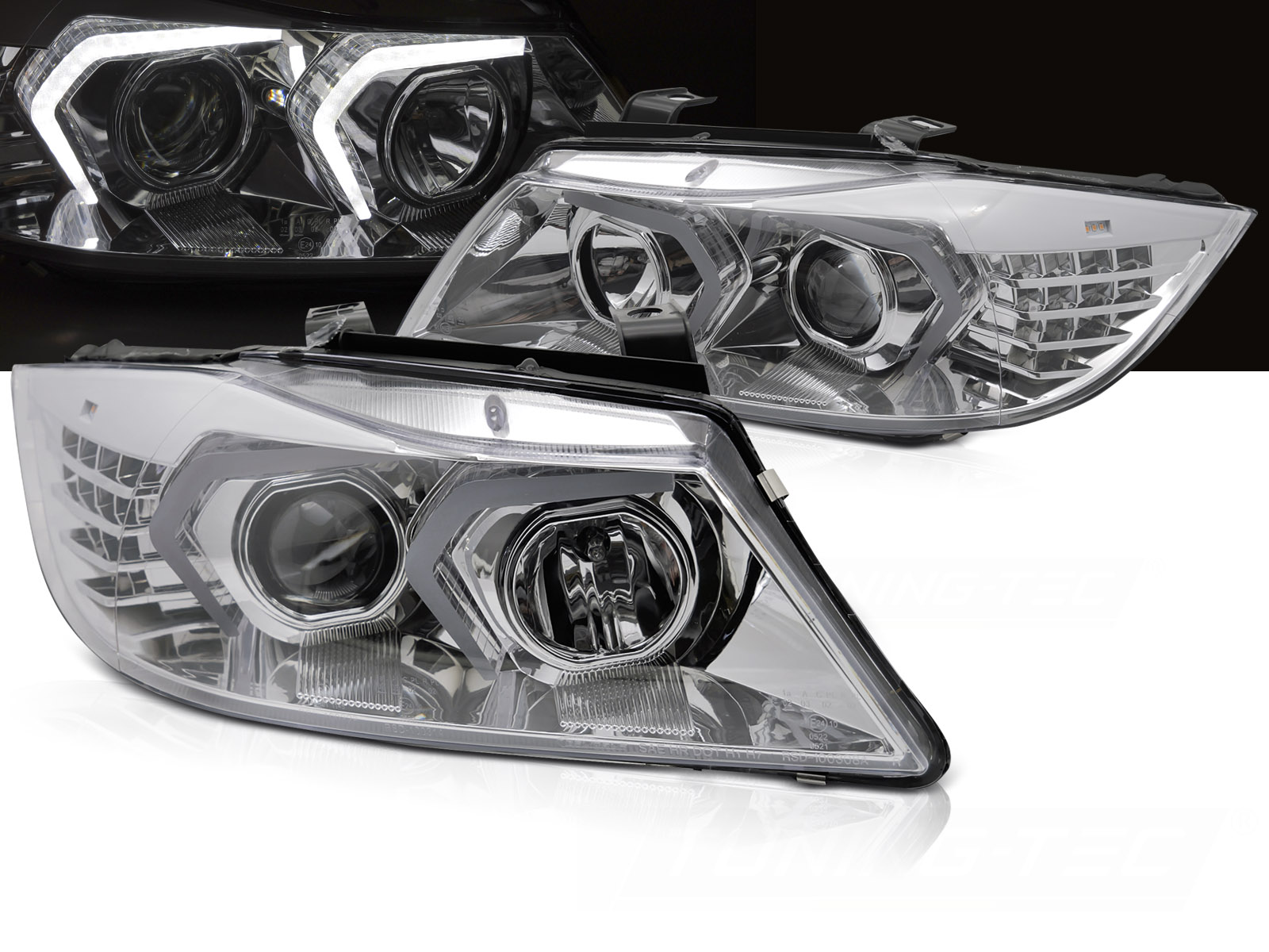 Predné svetlá BMW E90 E91 05-08 Angel Eyes Chrome