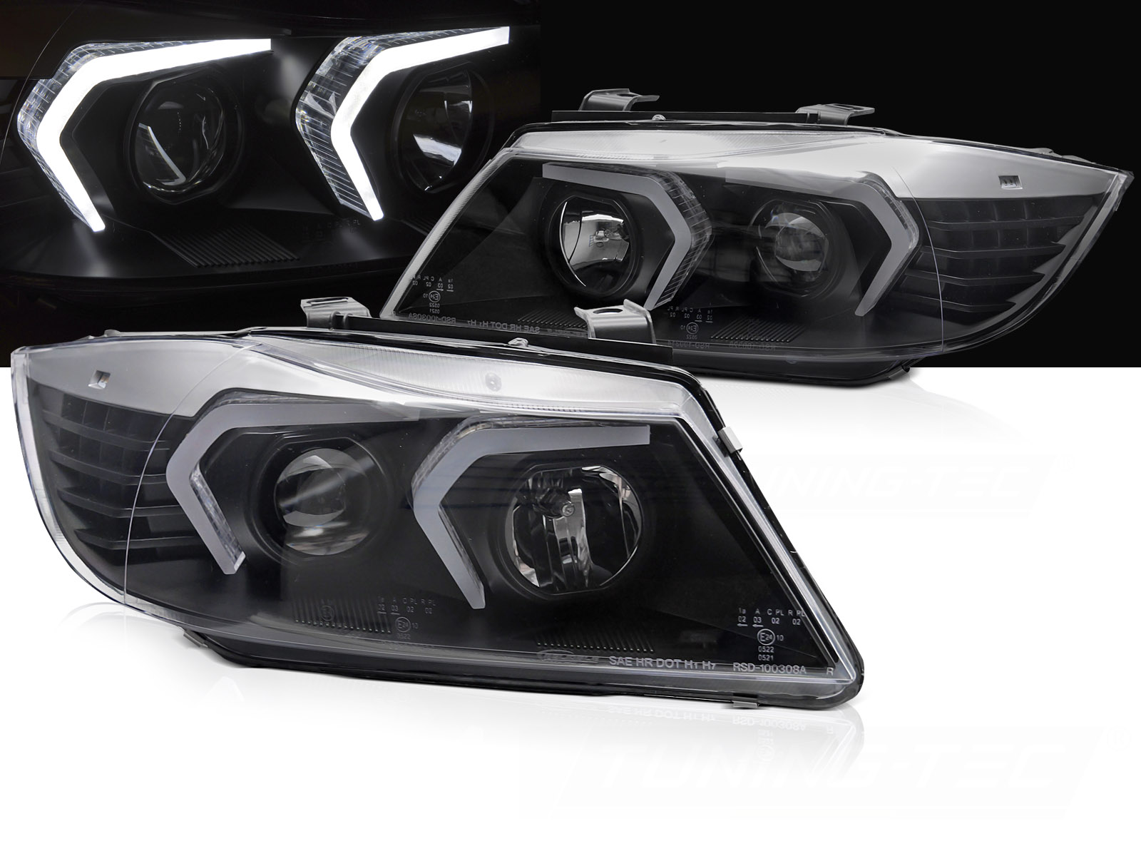 Predné svetlá BMW E90 E91 05-08 Angel Eyes Black - P4