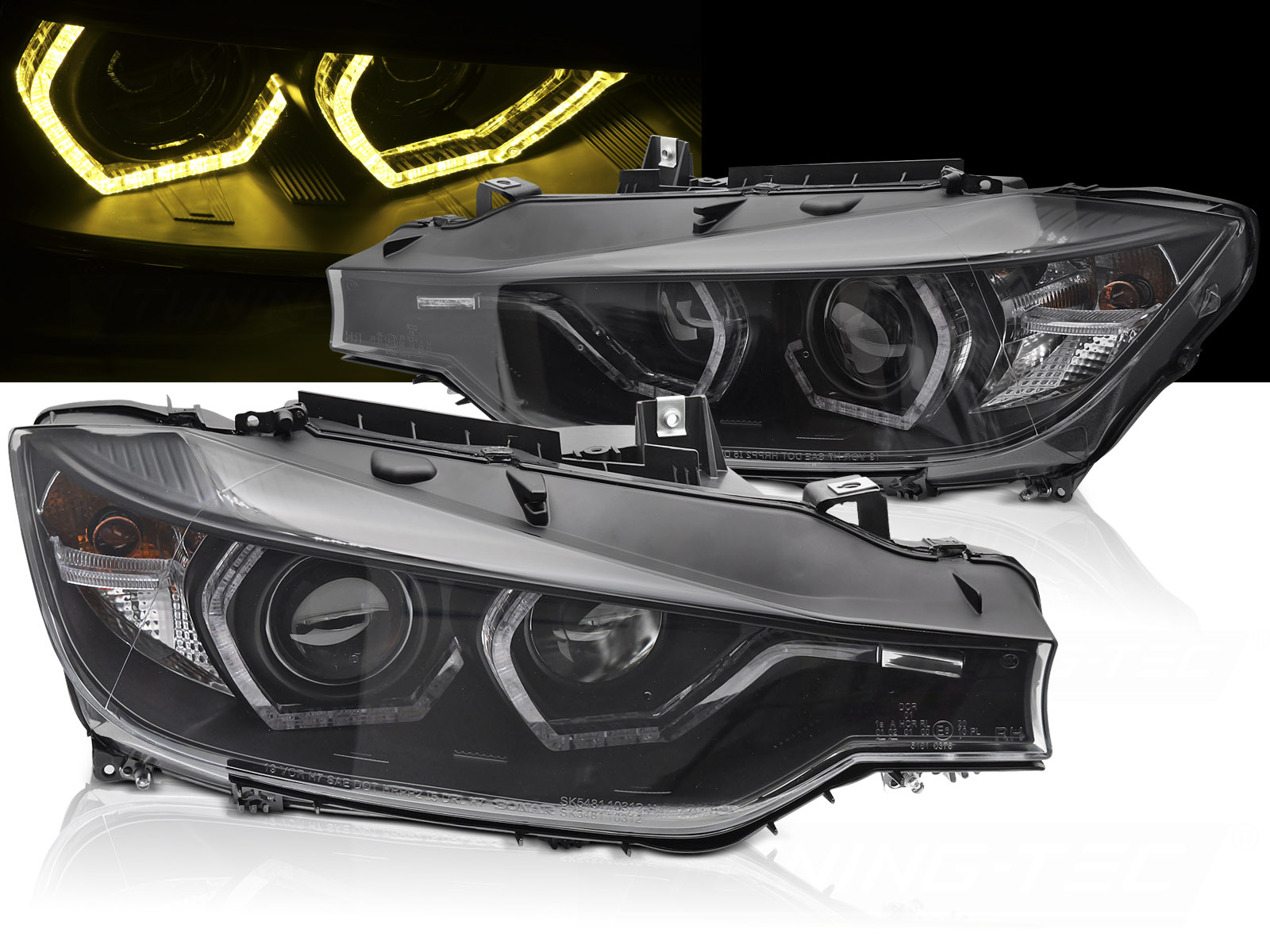 Predné svetlá BMW F30 F31 11-15 Angel Eyes Black Yellow