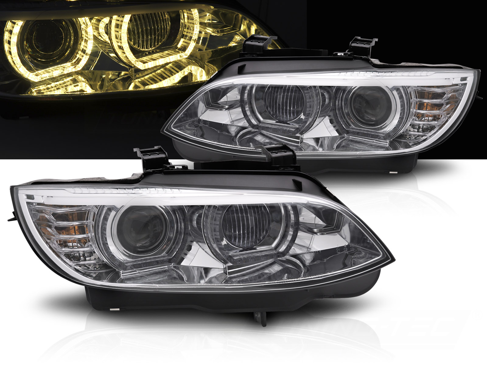 Predné svetlá BMW E92 E93 LCI 10-13 Xenón Angel Eyes Chrome Yellow
