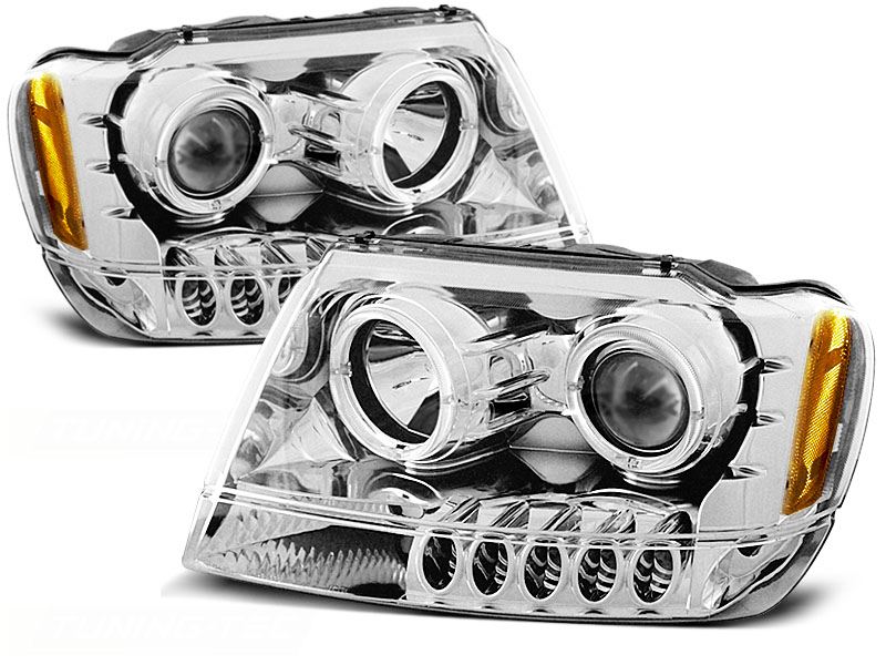 Predné svetlá Jeep Grand Cherokee 99-05 Angel Eyes Chrome