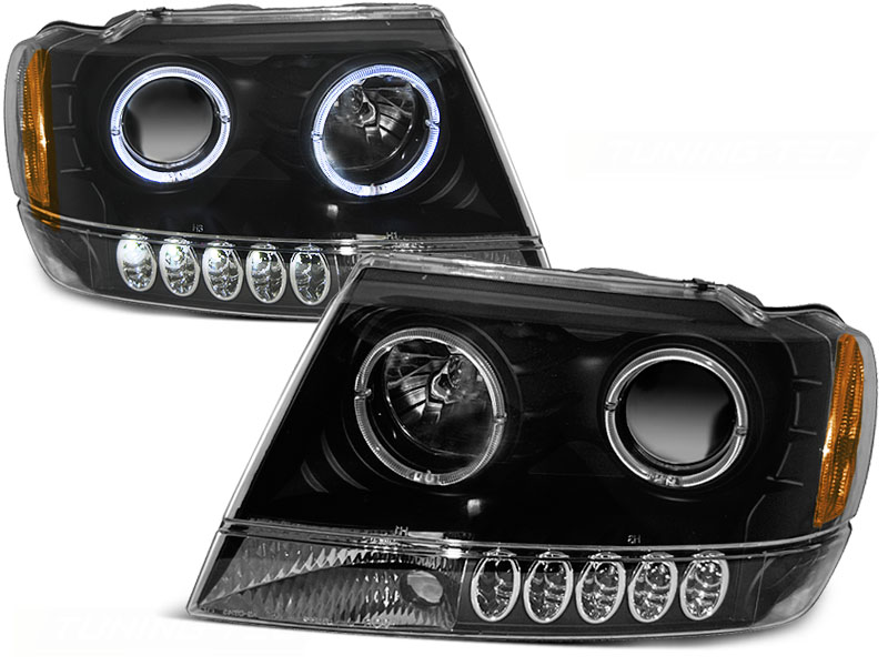 Predné svetlá Jeep Grand Cherokee 99-05 Angel Eyes Black