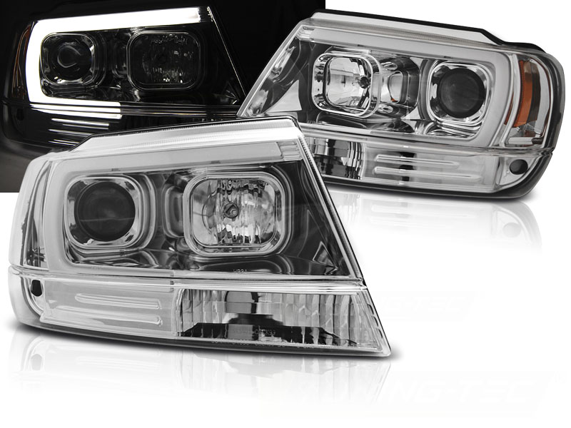 Predné svetlá Jeep Grand Cherokee WJ 99-05 Tube Light Chrome