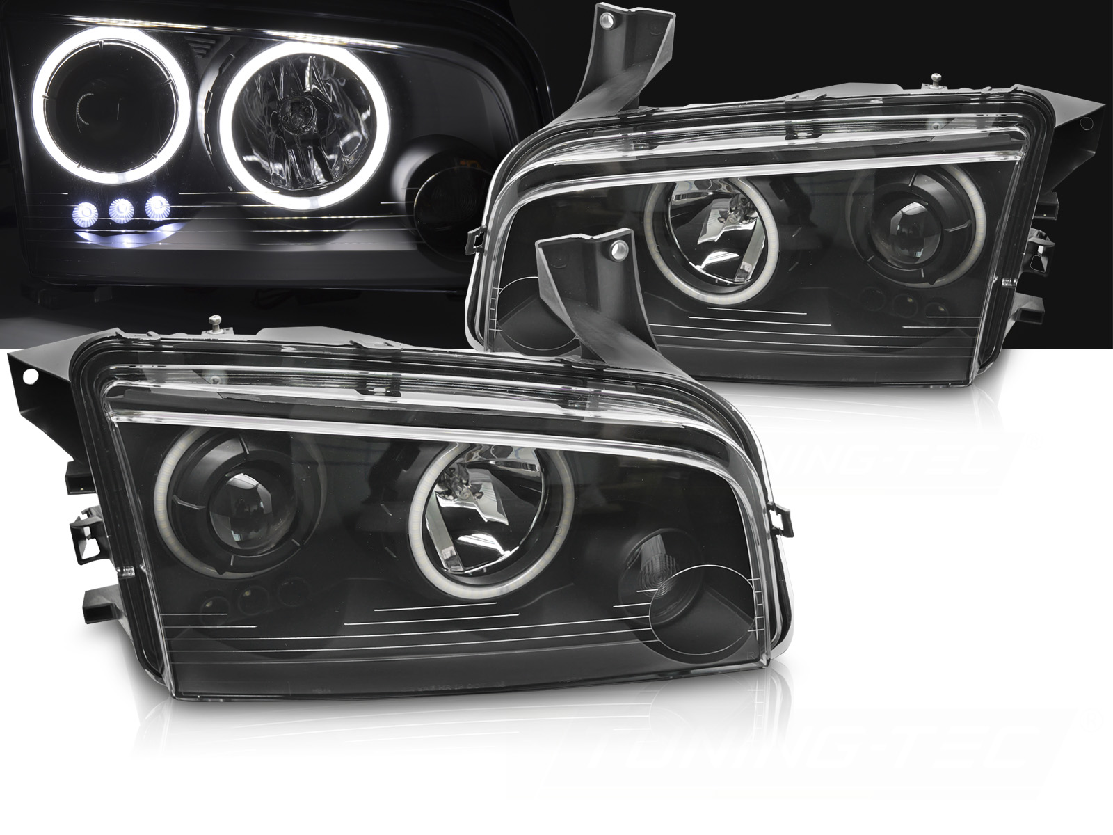 Predné svetlá Dodge Charger LX 06-10 Angel Eyes Black