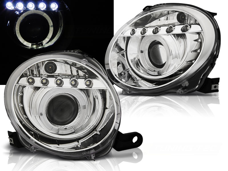 Predné svetlá Fiat 500 07-15 Projector LED Chrome