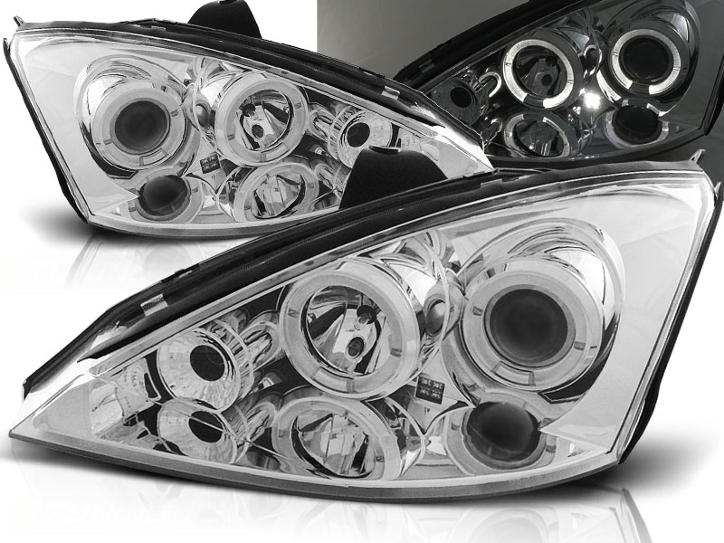 Predné svetlá Ford Focus 01-04 Angel Eyes Chrome - 01