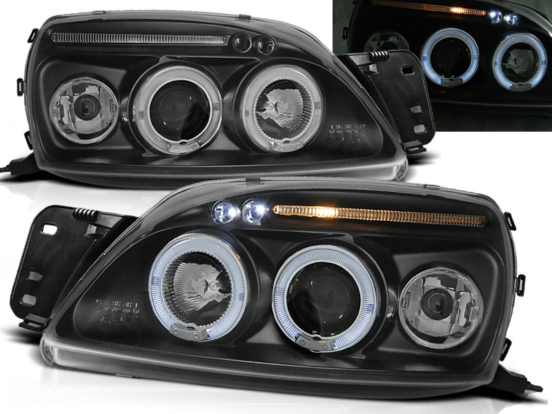 Predné svetlá Ford Fiesta 99-02 Angel Eyes Black