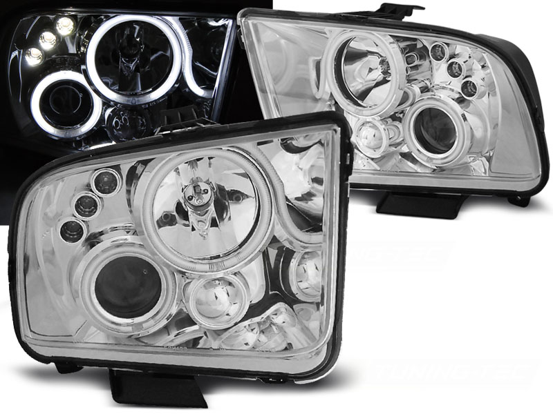 Predné svetlá Ford Mustang 04-09 Angel Eyes Chrome