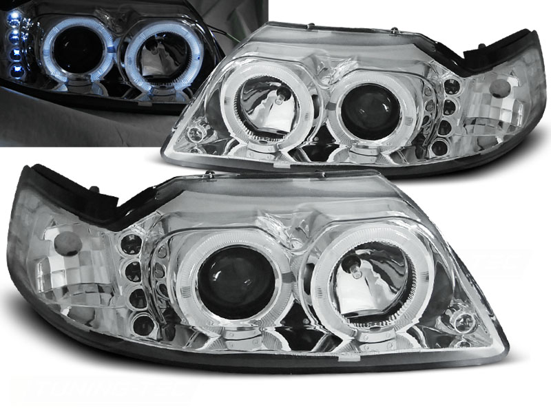 Predné svetlá Ford Mustang 98-04 Angel Eyes Chrome