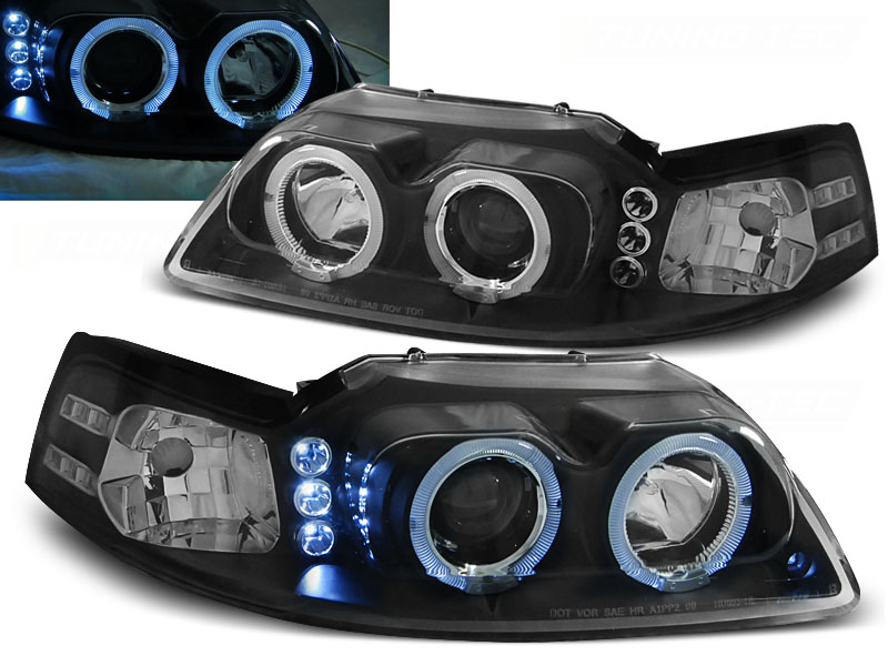 Predné svetlá Ford Mustang 98-04 Angel Eyes Black