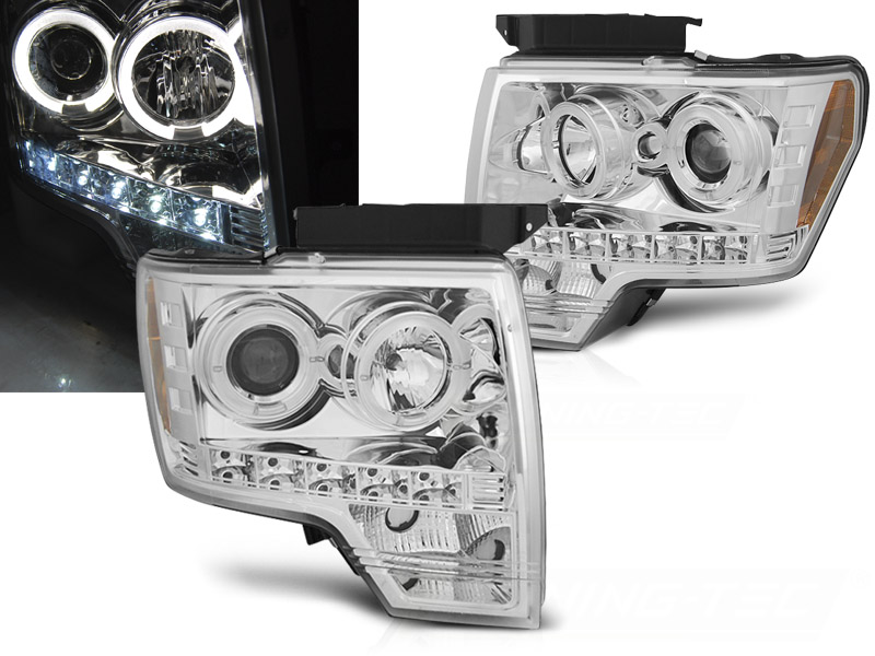Predné svetlá Ford F150 MK12 Angel Eyes Chrome